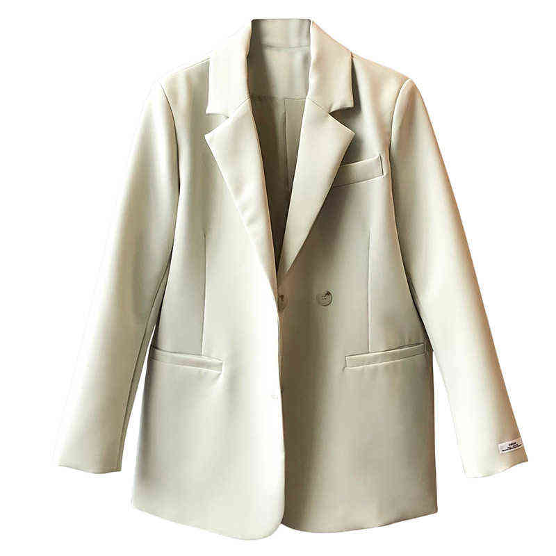 Yeeloca Temperament White Blazer Women's Spring Two Buttons Notched Suit Coat British Style Loose Long Sleeve Top 211122
