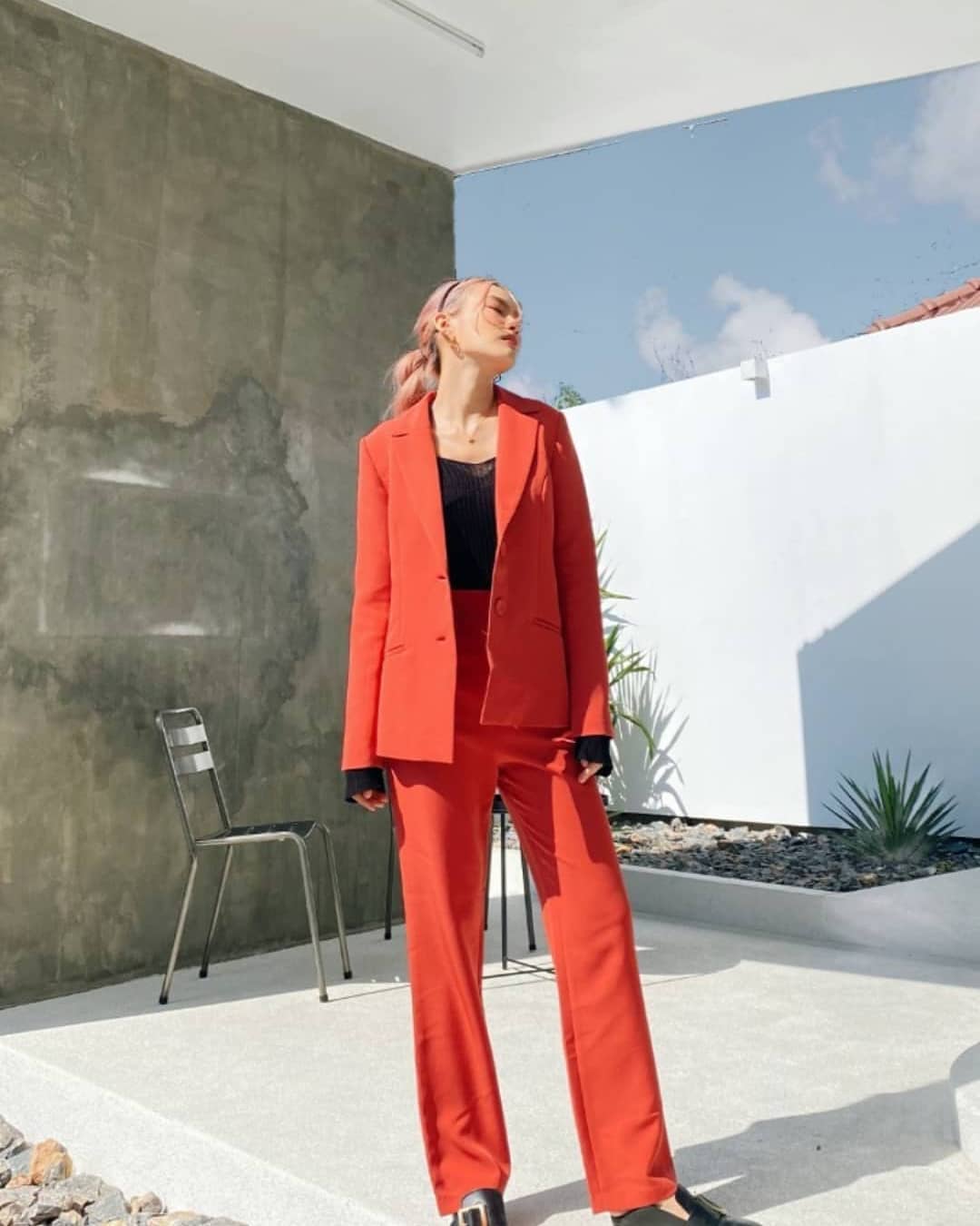 Street Cool Fashion Blazer Suits Orange Women Business Pants Suit Leisure Ladies Club Party Wedding Outfit (Jacket+Pants)