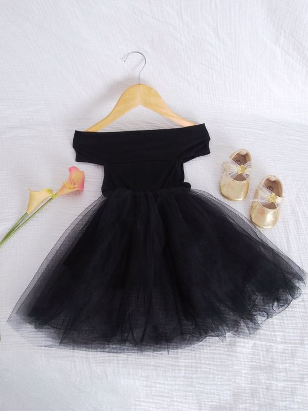 Toddler Girls Off Shoulder Mesh Panel Dress SHE