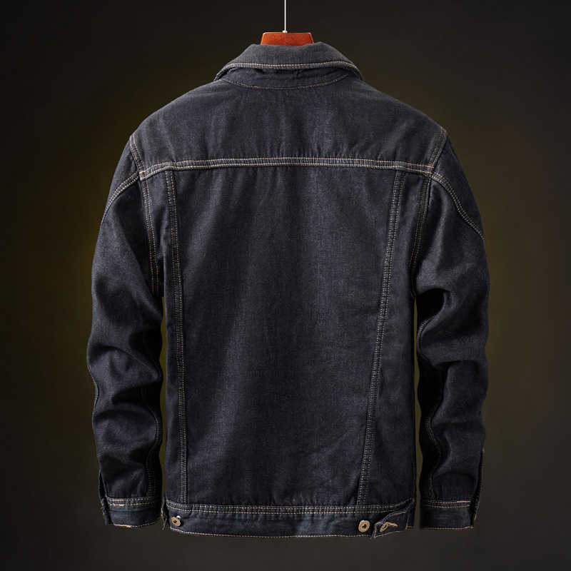Winter Men Thick Jackets and Coats Warm Fleece Denim Jacket Fashion Mens Black vintage Men Coat Plus Large Size M-5XL 210820