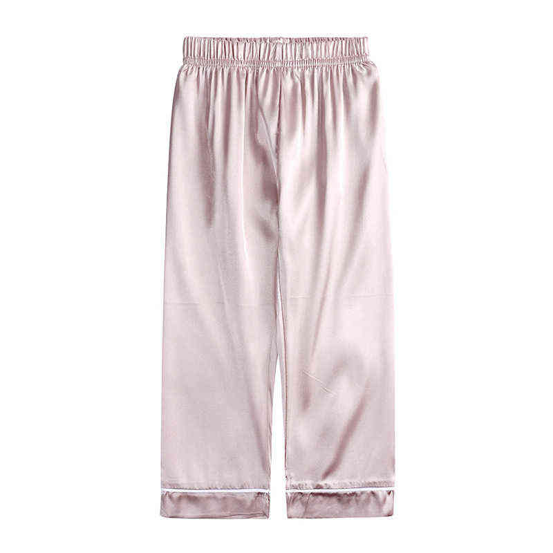 1-12 Years Children's pajamas set Kids Clothes Boys Girls Ice silk Solid color Tops Pants Set home Wear Baby suit 211130