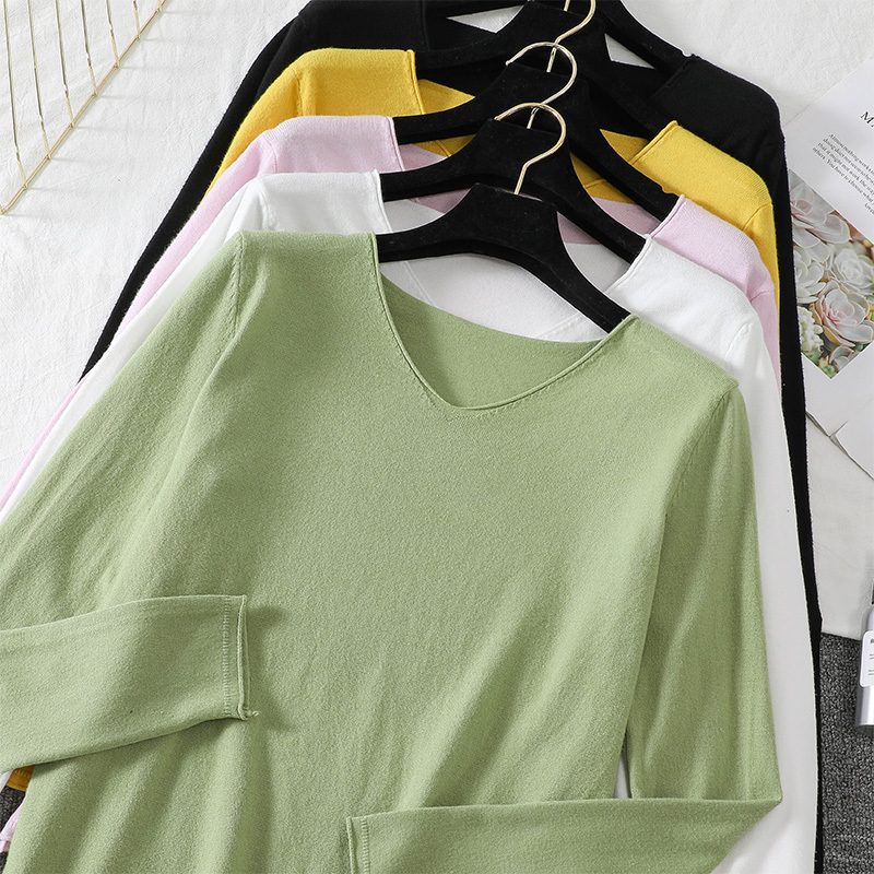 V Neck Sweater Women's Pullover Casual Slim Bottoming Sweaters Female Elastic Long Sleeve Tops Femme 7336 50 210427