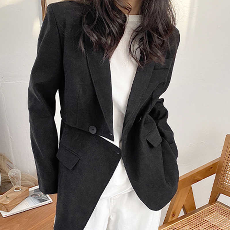 [EAM] Women White Asymmetrical Pocket Big Size Blazer Lapel Long Sleeve Loose Fit Jacket Fashion Spring Autumn 1DD5974 210930
