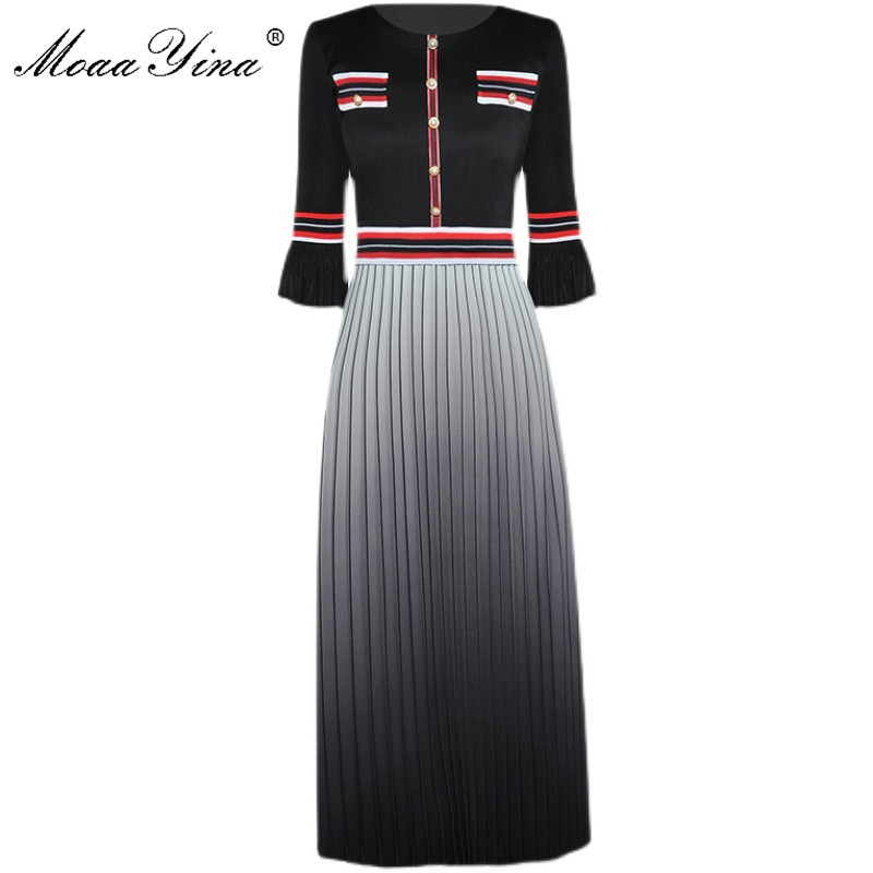 Summer Fashion Designer Elegant Mid-Length Dress Women Knitting Splicing Pleated Vintage 210524, Purple
Summer Fashion Designer Elegant Mid-Length Dress Women Knitting Splicing Pleated Vintage 210524, Purple