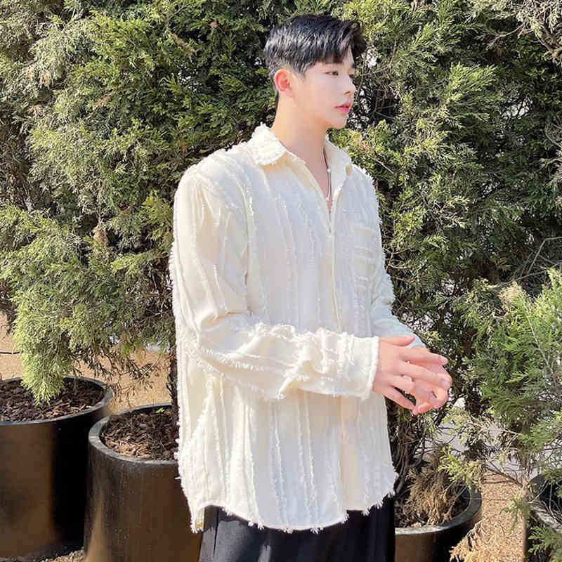 IEFB Korean Trend Niche Apricot Long Sleeve Men's Shirt Lapel Causal Niche Single Pocket Shirts For Male 9Y7543 210524