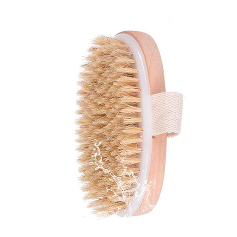 Wooden Oval Bath Brush Natural Boar Bristles Dry Body Brushes Exfoliating Massage Cellulite Treatment Blood Circulation WLL510 - view 8