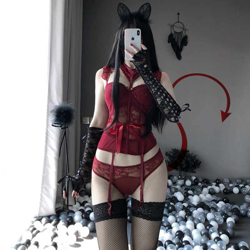 Gothic Anime Lace Corset Underwear Erotic Lingerie Set Women Halter Bustier Tops Thigh-Highs Garter Sexy Maid Cosplay Costumes, Red
Gothic Anime Lace Corset Underwear Erotic Lingerie Set Women Halter Bustier Tops Thigh-Highs Garter Sexy Maid Cosplay Costumes, Red