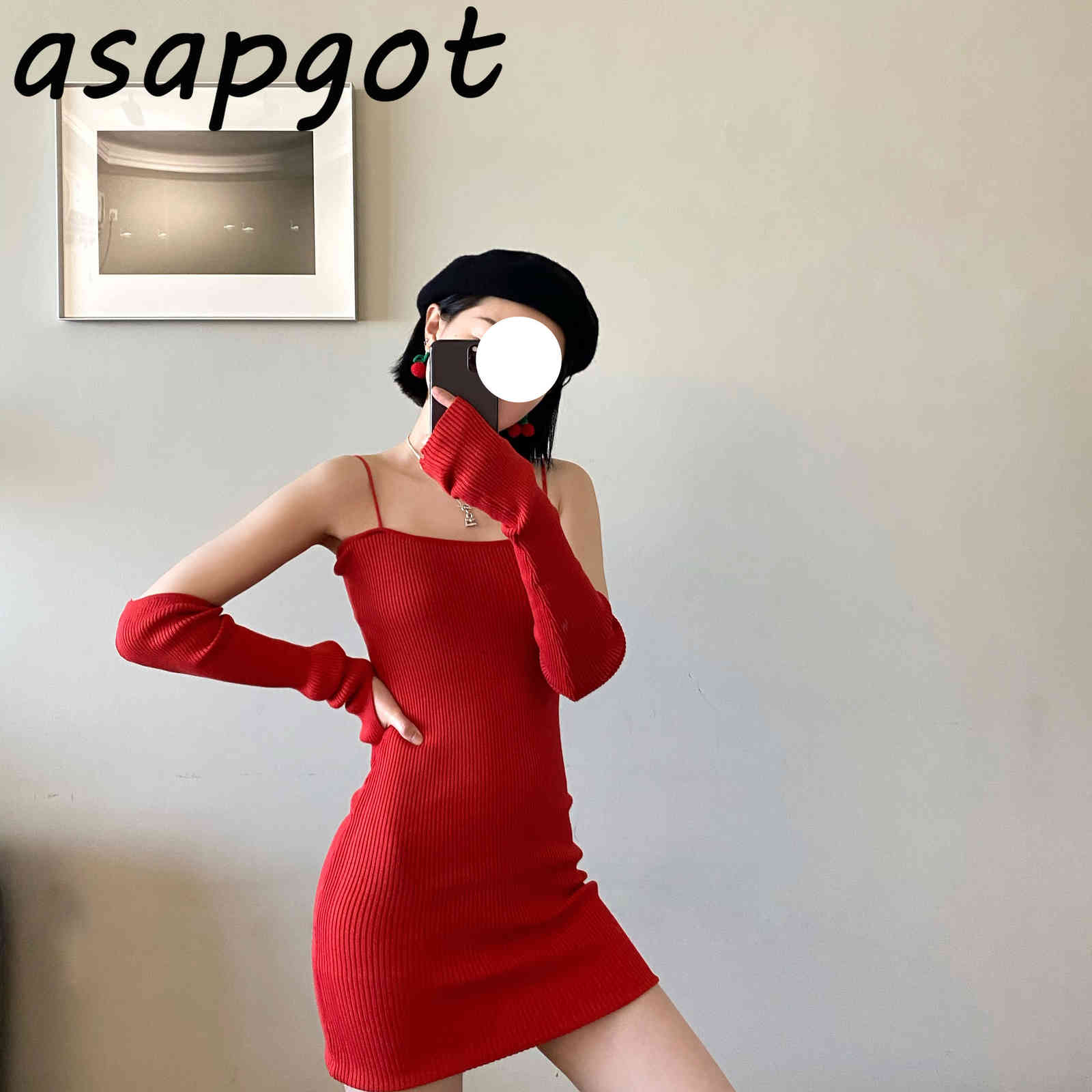 Dresses Sexy Summer Red Spagheti Strap Sleeveless Knitted Dress Women Mini Chic Korean Retro Wild Bodycon Vestido De Mujer 210429
