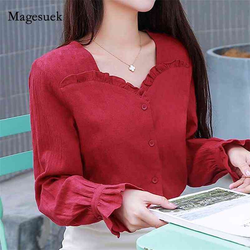 Autumn Fashion Long Sleeve Ruffles V-neck Blouses Women Cotton Casual Straight Solid Shirts 11057 210518, Red
Autumn Fashion Long Sleeve Ruffles V-neck Blouses Women Cotton Casual Straight Solid Shirts 11057 210518, Red