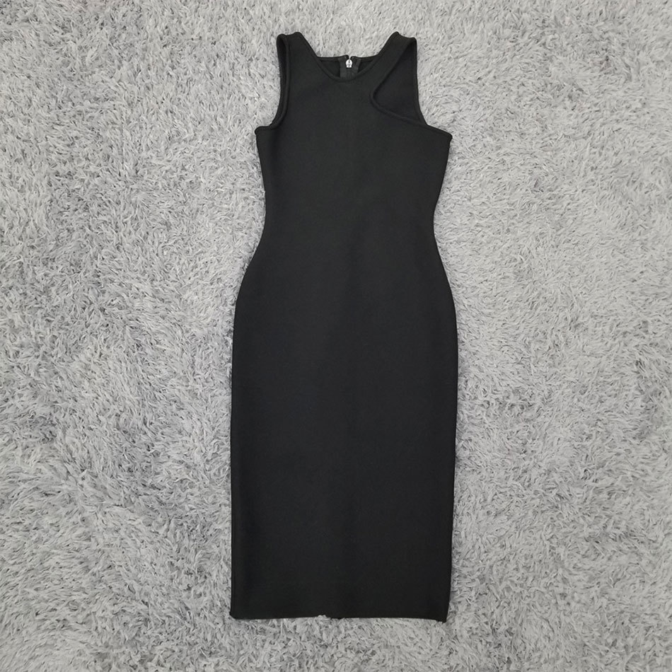 Free Sexy Hollow Black Bandage Dress Women V-neck Sleeveless Bodycon Club Nightclub Party Vestidos 210524