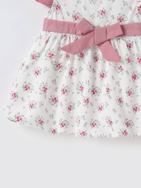 Baby Floral Print Keyhole Back Knot Front Dress SHE R250424