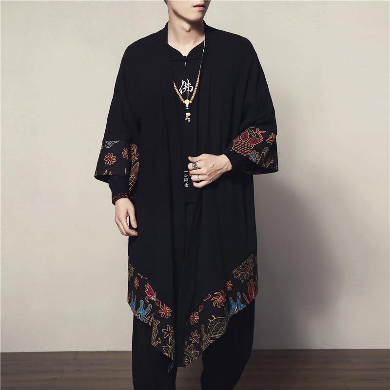 Men's Trench Coats National Style Linen Cloak Men Outerwear Loose Patchwork Gown Spring Autumn Windbreaker Jacket No Buttons Cardigan, Black
Men's Trench Coats National Style Linen Cloak Men Outerwear Loose Patchwork Gown Spring Autumn Windbreaker Jacket No Buttons Cardigan, Black