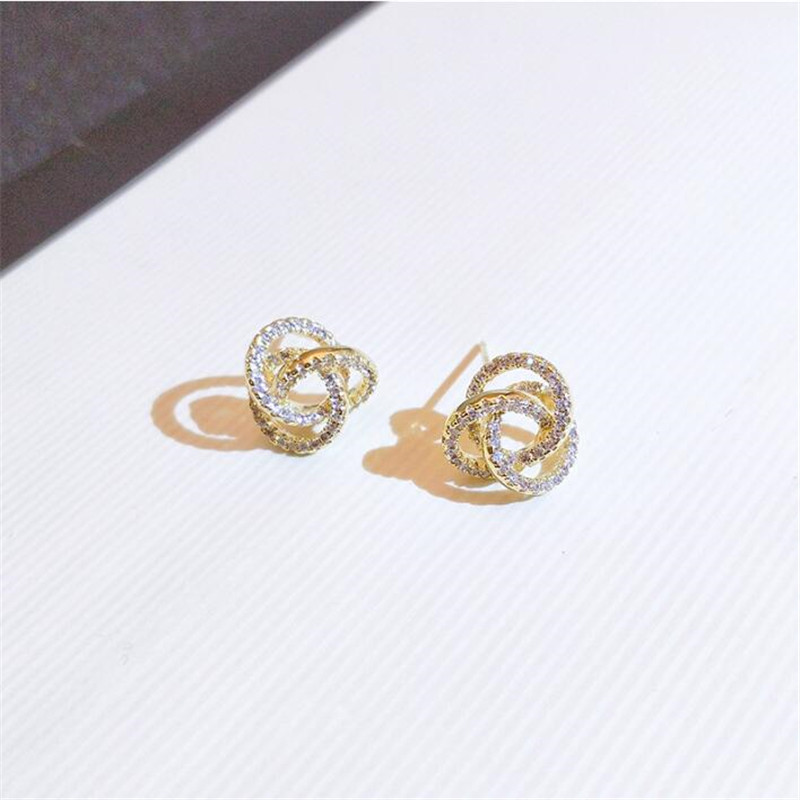 Ins Top Selling Stud Earrings Simple Fashion Jewelry 925 Sterling Silver& Gold Fill Pave White Sapphire CZ Diamond Gemstones Eternity Women Wedding Ea