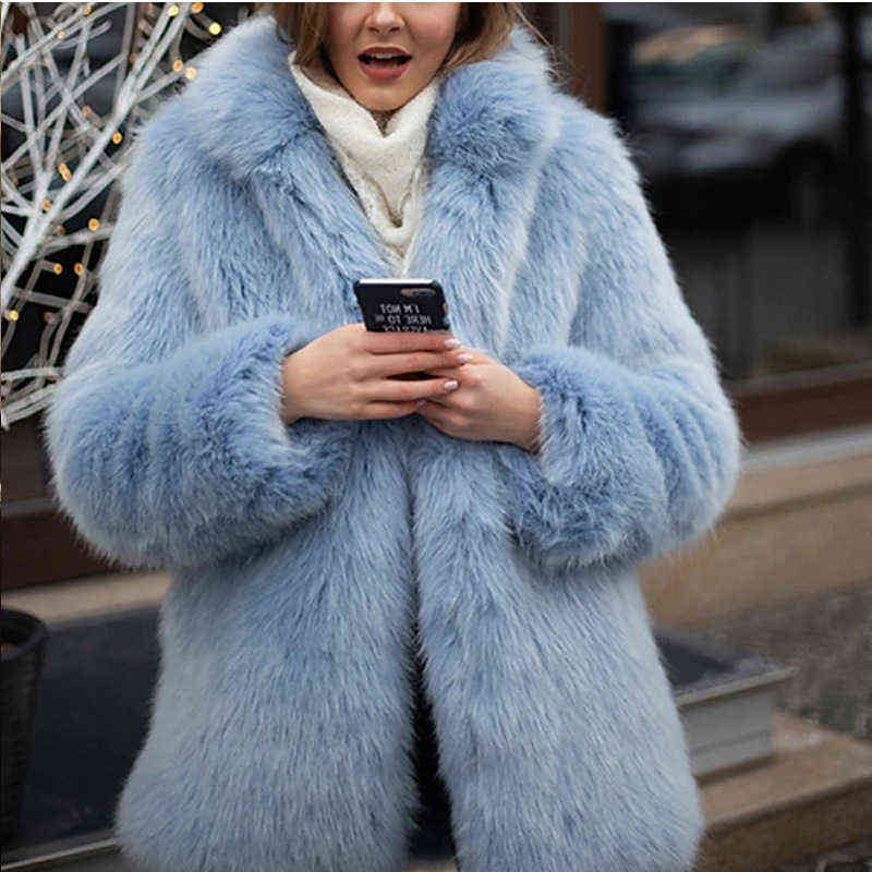Faxu Fur Coat Women Thick Warm Winter s Plus Size Loose Long Sleeve Korean Lugentolo 211207