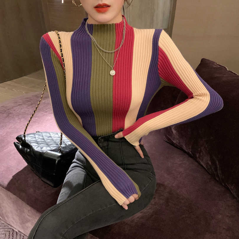autumn and winter half-high collar tight-fitting women's color matching vertical stripes bottoming sweater top 210603, Khaki stripe
autumn and winter half-high collar tight-fitting women's color matching vertical stripes bottoming sweater top 210603, Khaki stripe