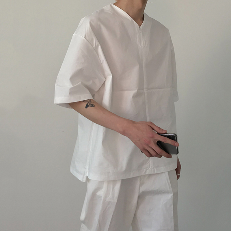 IEFB Summer Oversized Whie Shirts For Men V Collar Short Sleeve Causal Streetwear Tops Loose Comfortable Clothes 9Y6622 210524