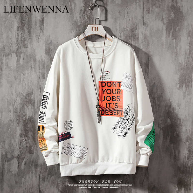 LIFENWENNA Autumn Printed Hoodies Men Letter Pullover Sweatshirts Hoodies Mens Harajuku Hip Hop Hipster Streetwear Hoodie Tops 210528