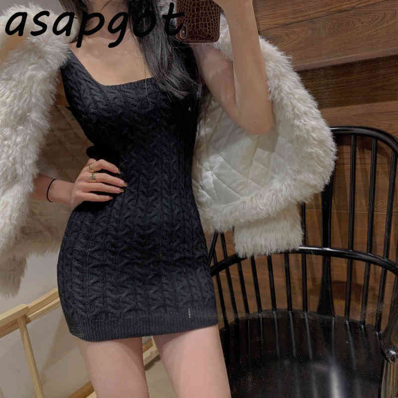 Dresses Slim Wrap Hip High Waist White Knitted Tank Dress Women Mini Bottom Tight Black Sweater Sexy Fashion Vestido De Mujer 210429