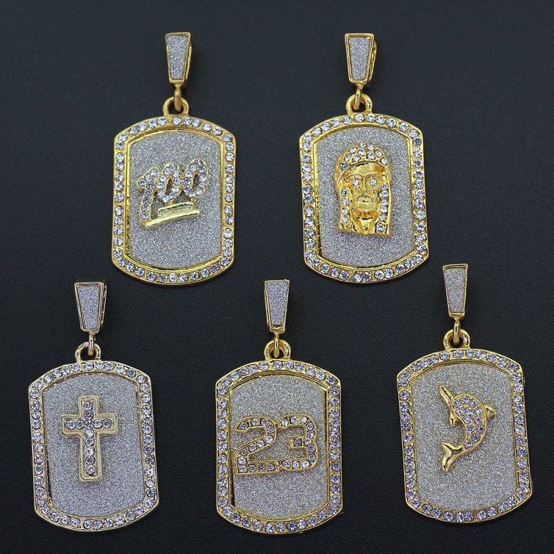 Fashion Mens Hip Hop Necklace Jewelry Iced Out Dog Tag Pendant Necklaces Gold Box Chain