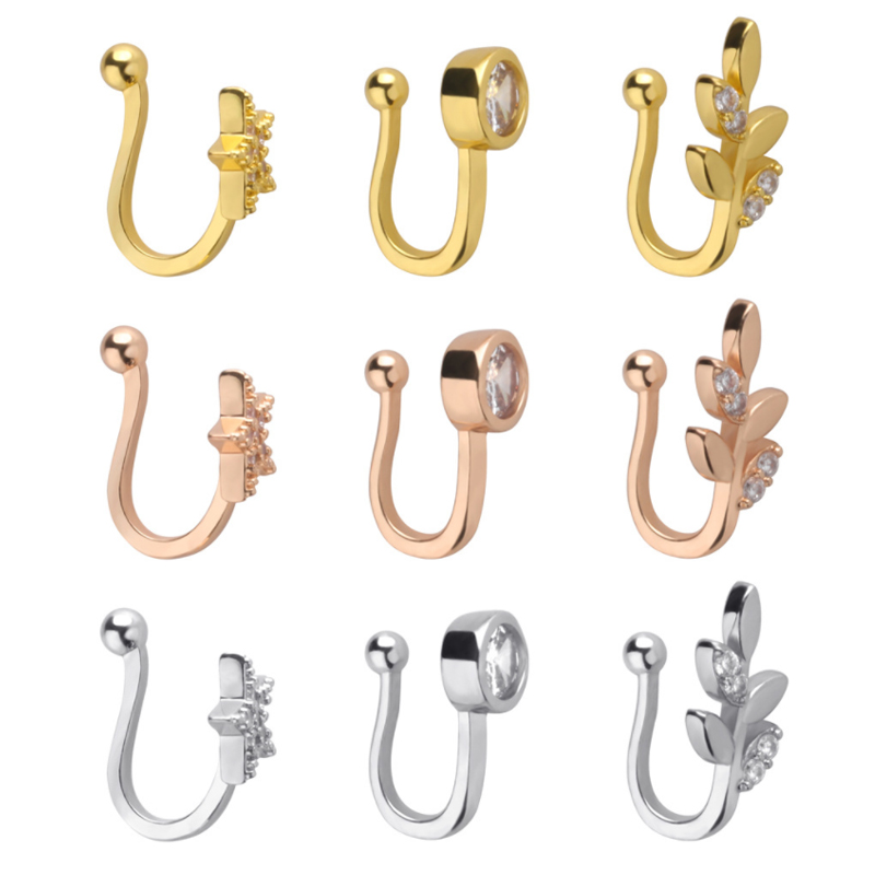 Non Piercing CZ Body Jewelry Copper Clip On Star Flower Zircon Nose Rings Fake Septum Jewels For Men and Women
Non Piercing CZ Body Jewelry Copper Clip On Star Flower Zircon Nose Rings Fake Septum Jewels For Men and Women