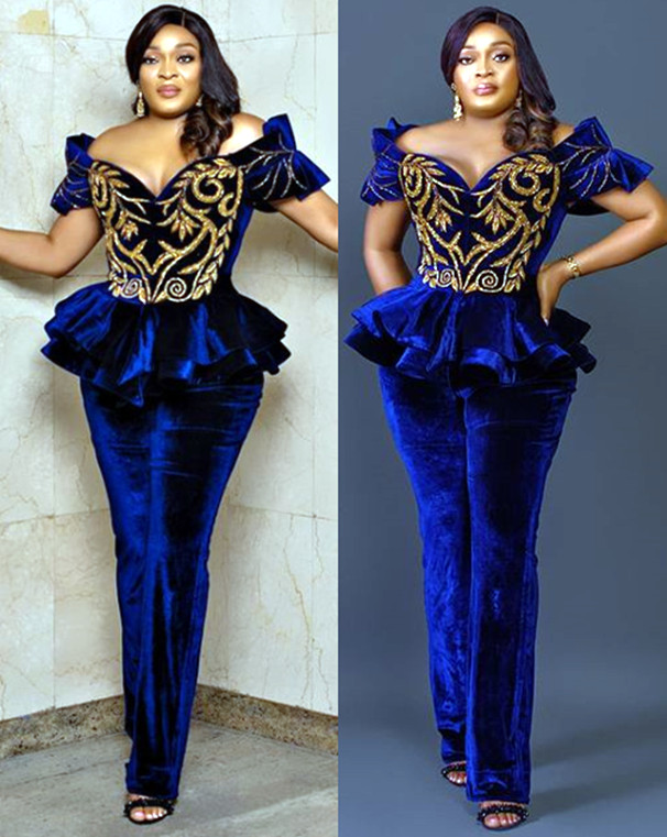 2021 Plus Size Arabic Aso Ebi Royal Blue Sexy Jumpsuits Prom Dresses Lace Velvet Beaded Lace Evening Formal Party Second Reception Gowns Dress ZJ330