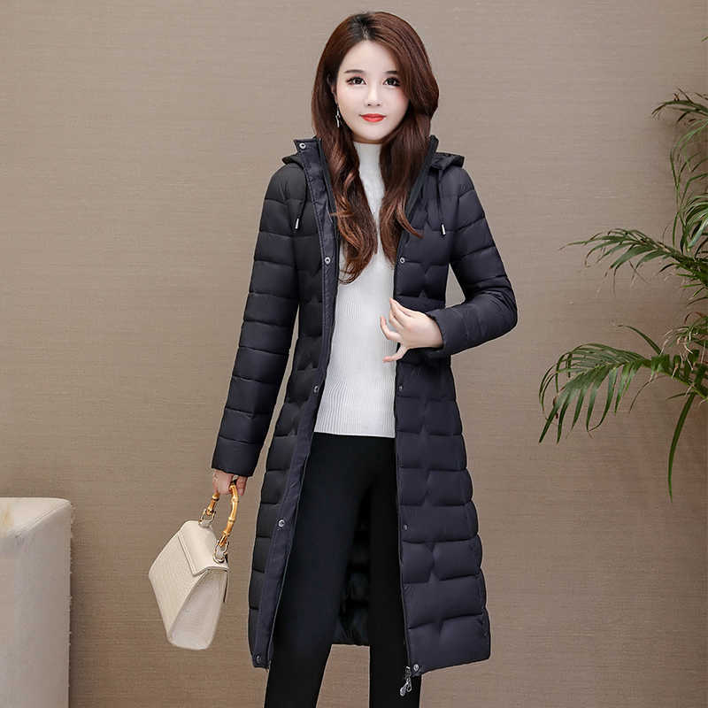 women slim long jacket thick winter parka office laides hooded warm cotton coat femme outwear cazadora mujer 211018