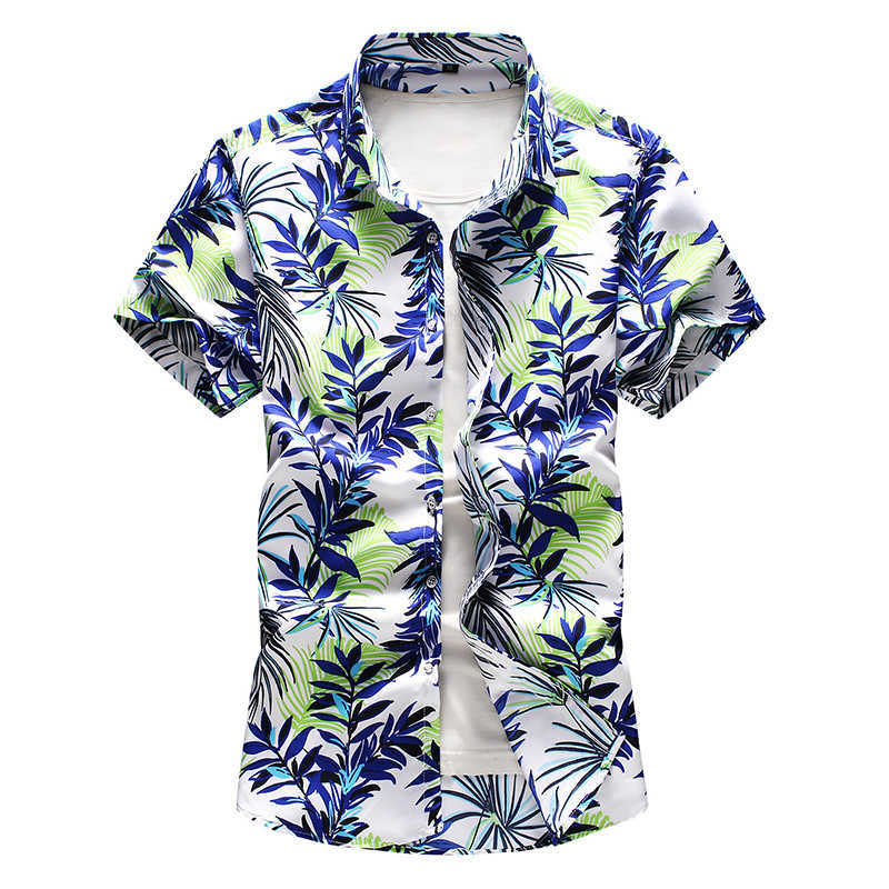 45KG-120KG Summer Fashion Men's Hawaiian Tropical Print Casual Button Down Beach Holiday Short Sleeve Shirt 5XL 6XL 7XL 210528