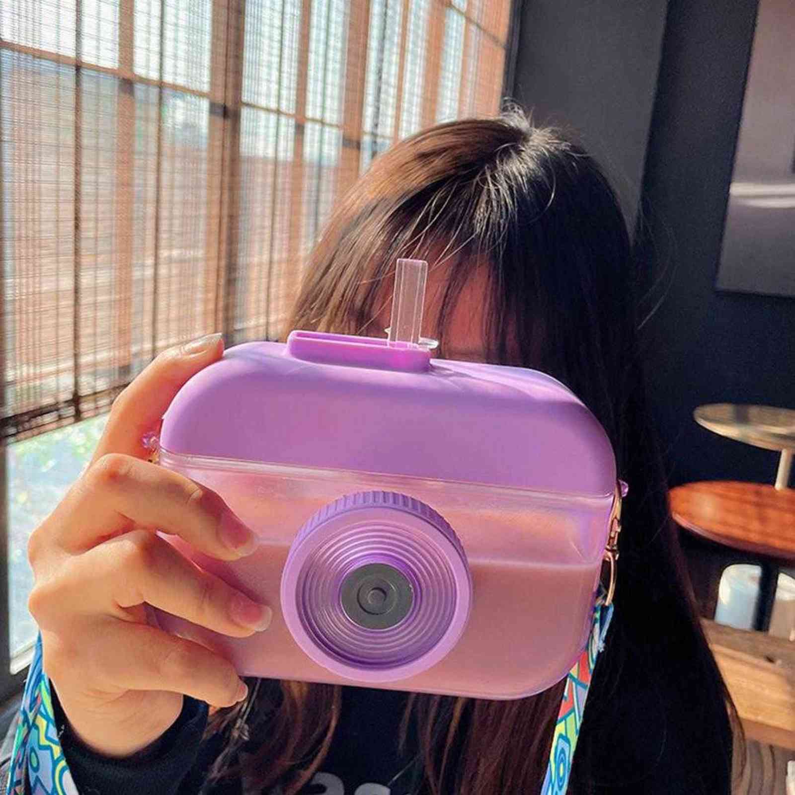 Creative Camera-shaped Water Bottle With Adjustable Shoulder Strap Cup Portable Outdoor Sports 400 Ml 11 211122