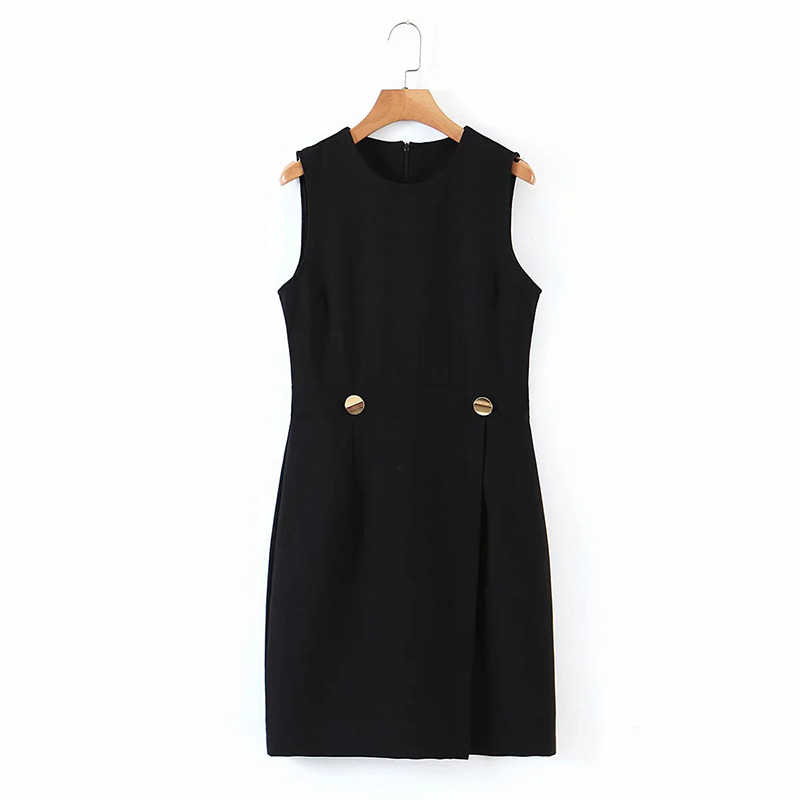 Women Retro Temperament Exquisite Button Decoration Dress Without Sleeve Female Straight Back Zipper Skirt 210520, Black
Women Retro Temperament Exquisite Button Decoration Dress Without Sleeve Female Straight Back Zipper Skirt 210520, Black