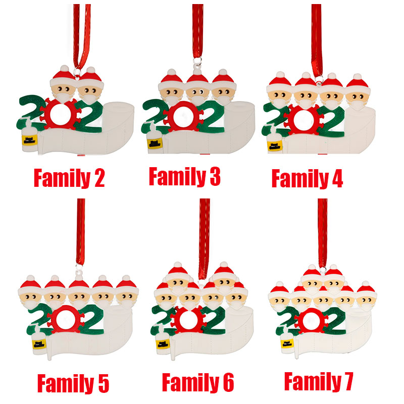 New Christmas Personalized Ornaments Survivor Quarantine Family 2 3 4 5 6 Mask Snowman Hand Sanitized Xmas Decorating Creative Pendant Toys Free shipp