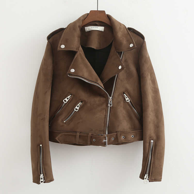 Fitaylor Autumn Faux Suede Womens Motorcycle Jacket Faux Leather Jacket Women Biker Jacket Slim White PU Coat 210908