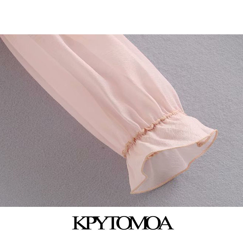 Women Chic Fashion Organza Patchwork Knitted Sweater See Through Sleeve Ruffle Stretch Pullovers Tops 210420