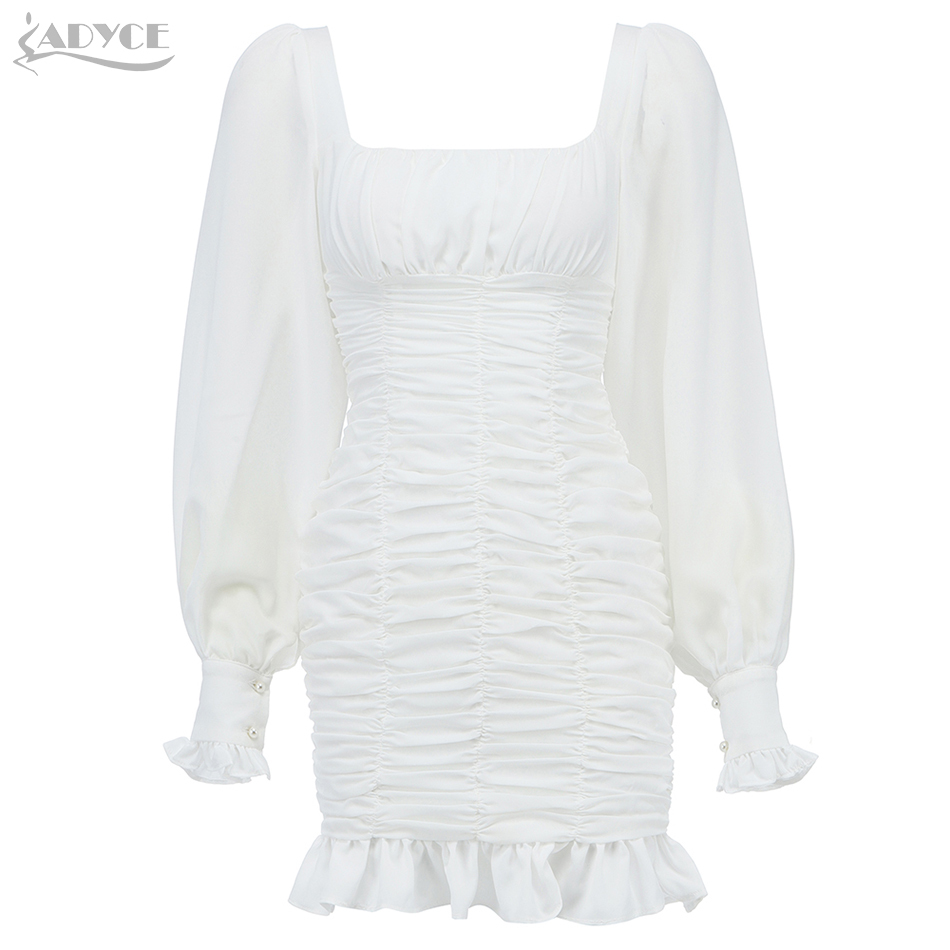 Summer Fashion White Lace Long Sleeve Club Dress For Women Sexy Ruffles Mini Celebrity Evening Party Lady Dresses 210423