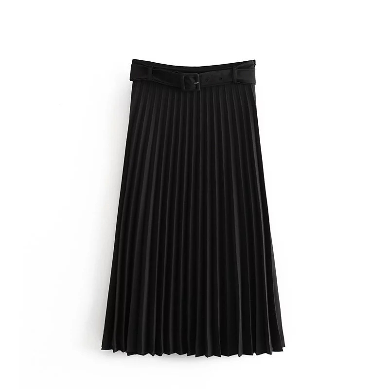 Winter high waist pleated skirts woemns long Casual office work belt black korean maxi plissee 210521