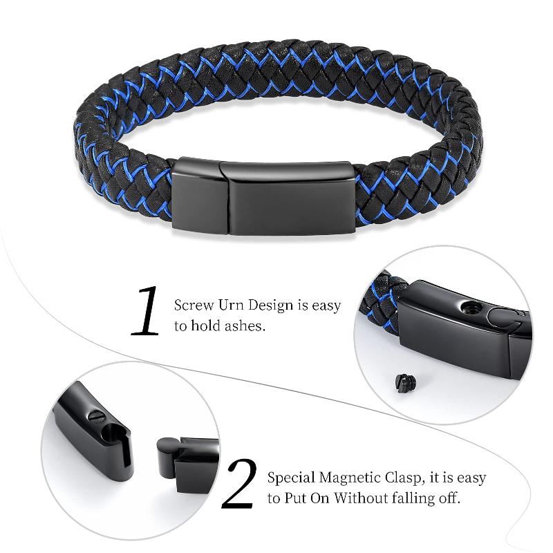 Bangle Cremation Jewelry Urn Bracelet For Ashes Women Men Keepsake Memorial Cuff Braided Leather Wristband Gift