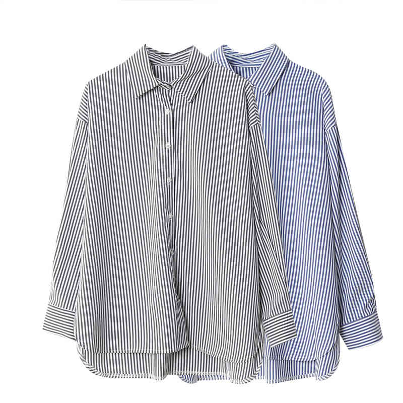 Korean Style Spring Blouse Women Casual Long Sleeve Cotton Striped Shirt for Cardigan Plus Size Ladies Tops 9196 50 210508