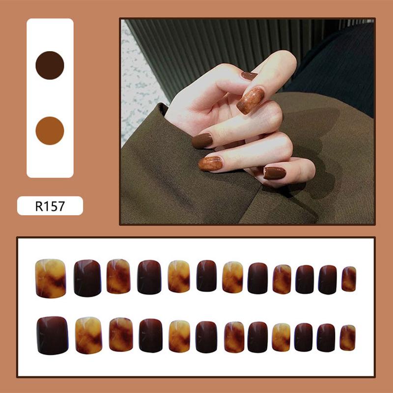 False Nails 24 Pcs Amber Marble Small Floral Design Fake Autumn Flowers Press On Nail Tips Art Tools For Manicure Makeups