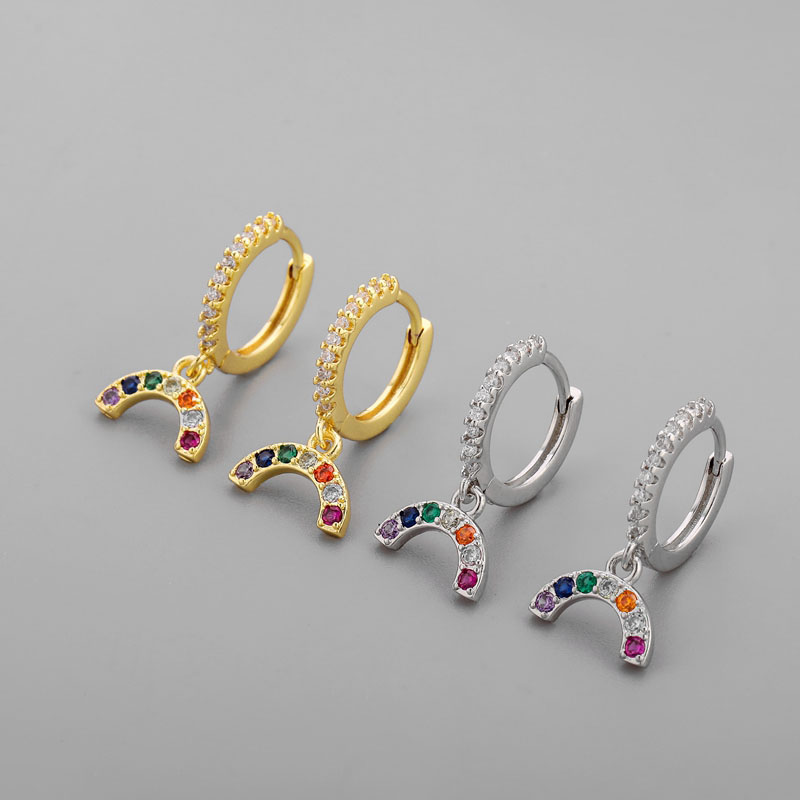 Colorful Rainbow Zirconia Crystal Charm Gold Silver Love Hoops Earring For Women Gift Korean Fashion Luxury Jewelry