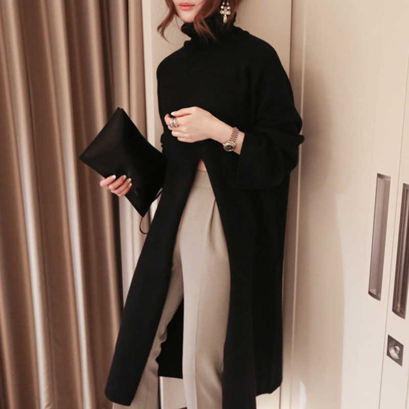 TWOTYLE Split Black Sweater Women Long Sleeve Turtleneck Knitted Pullover Tops Female Clothes Korean Winter 211011Z