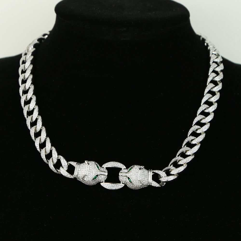 Iced out bling hip hop women necklace jewelry micro pave 5A CZ Cool animal design Leopard Jaguar charm cuban chain choker necklaces