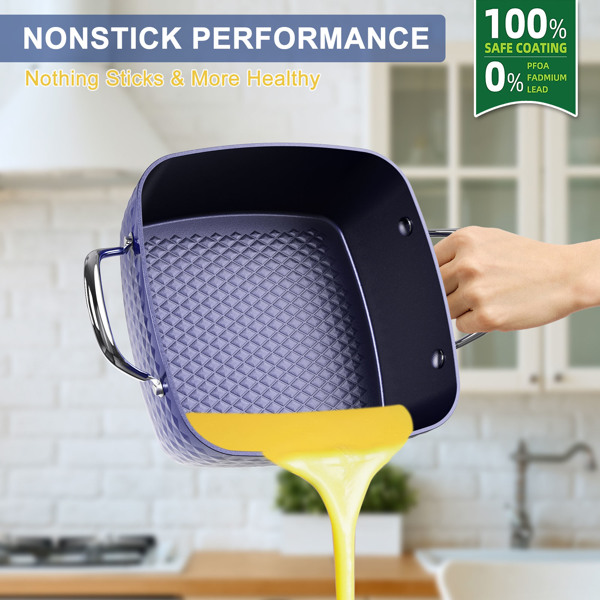Cooking Utensils Casserole Dish Square Induction with Lid 24cm/ 4L Stock Pots Non Stick Saucepan Aluminum Ceramic Coating Cooking Pot