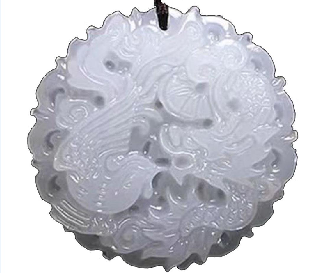 Natural Afghan White Jade Dragon and Phoenix Good Luck Pendant X11555
