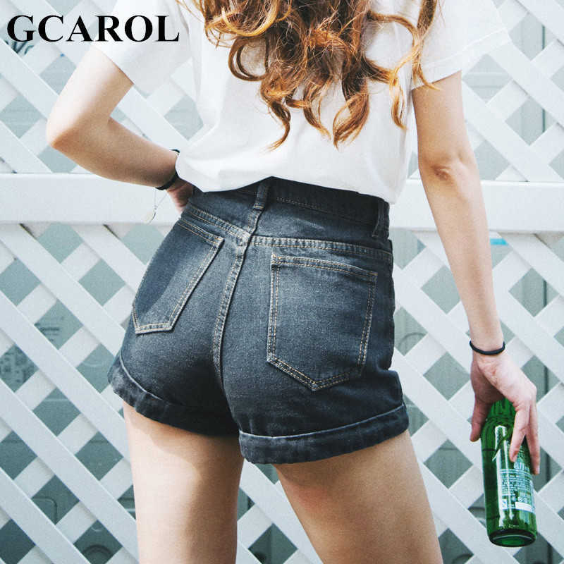 GCAROL Women Denim Shorts Vintage High Waist Cuffed Jeans Casual Street Sexy Summer Spring Classic 210714