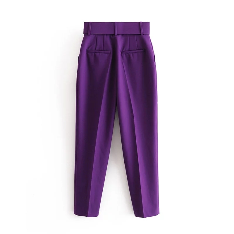 elegant black purple harem pants women winter pockets zipper office casual high waist long trousers 210521