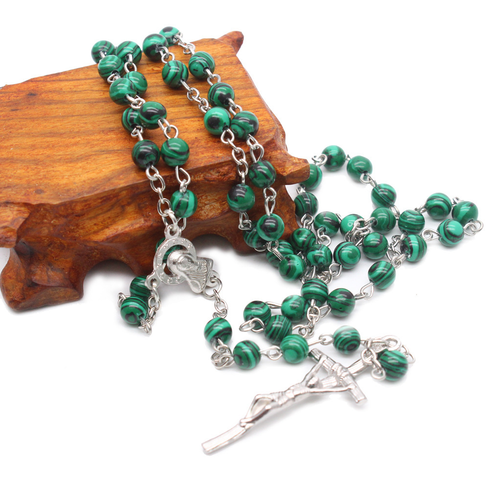 Malachite Natural Stone Catholic Rosary Beads Necklace Cross Bitter Image Of Christ Religious Supplies, Silver
Malachite Natural Stone Catholic Rosary Beads Necklace Cross Bitter Image Of Christ Religious Supplies, Silver