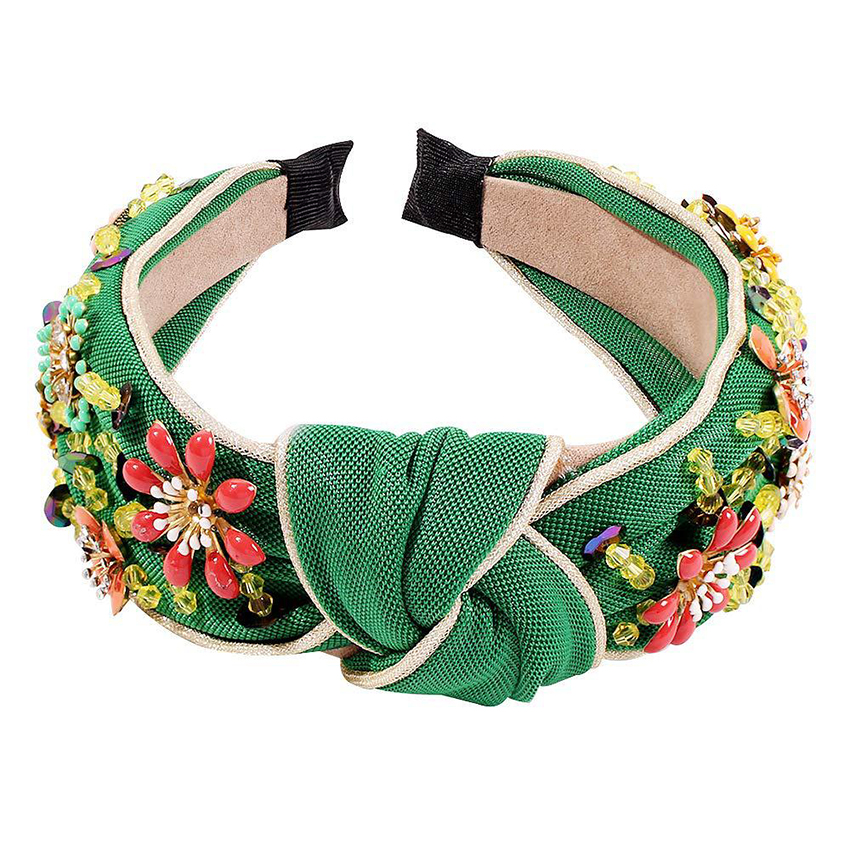 Flower Headband Crystal Hairband Cloth Band For Women Party Wedding Rhinestones Hair Accessories