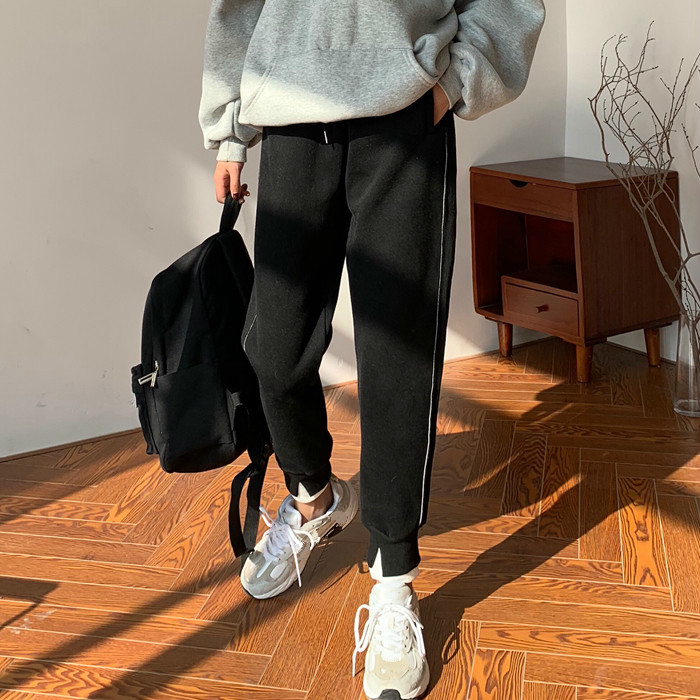 Nomikuma Autumn Winter fleece Knitted Split Harem Pants Causal Solid Women Sweater Trousers New Korean Long Pants 6C879 210427