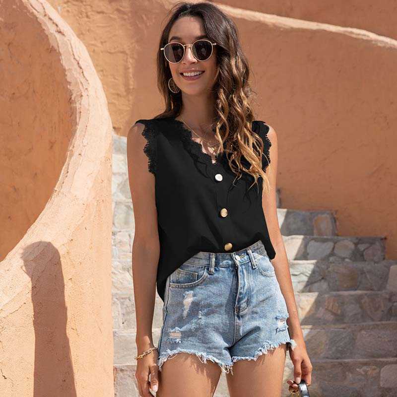 Summer Sleeveless V-neck Lace Edge Solid Color Casual Stitching Vest Breathable Aesthetic Clothes Harajuku Ladies Shirt 210608, White
Summer Sleeveless V-neck Lace Edge Solid Color Casual Stitching Vest Breathable Aesthetic Clothes Harajuku Ladies Shirt 210608, White