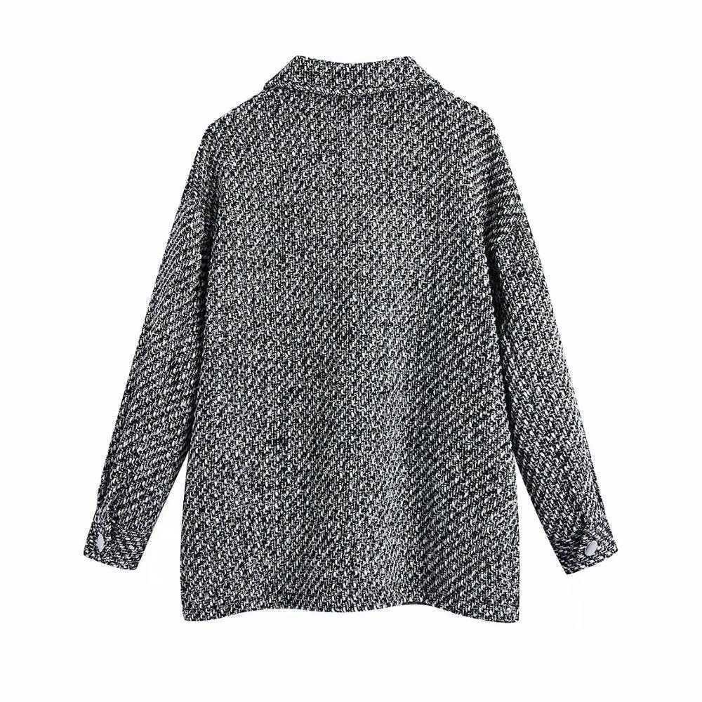 Women Tweed Textured Overshirt Coat Full Sleeves Lapel Collar Classic Style Fashion Vintage Woman Jackets Outfits 210709