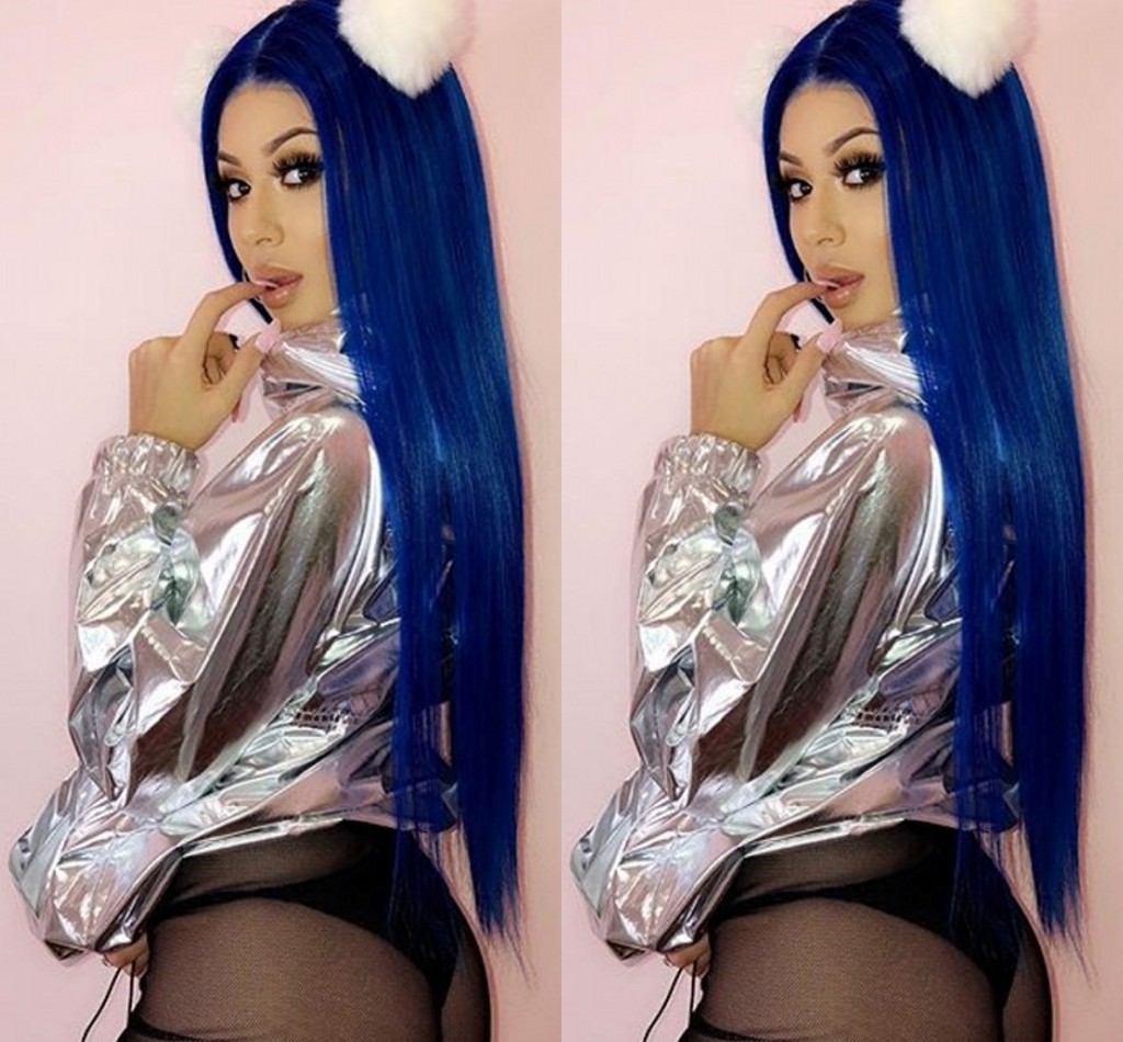 Synthetic Lace Front Simulation Human Hair Wigs Dark Blue Color 180% Density Long Straight Pre Plucked Wig For Women Cosplay
